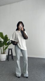 Loi Dantel Detaylı Oversize Tişört - Beyaz - Görsel 3