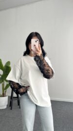 Loi Dantel Detaylı Oversize Tişört - Beyaz