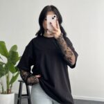 Loi Dantel Detaylı Oversize Tişört - Siyah