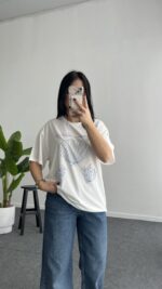 İnci Detaylı Tişört-Mavi