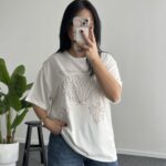 İnci Detaylı Tişört - Taş