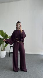 Venüs Pelerinli Takım - Mürdüm - Görsel 3