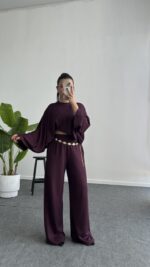 Venüs Pelerinli Takım - Mürdüm - Görsel 3