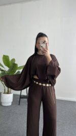 Venüs Pelerinli Takım - Acı kahve - Görsel 3