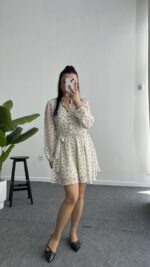 Puantiyeli Şifon Elbise - Görsel 9