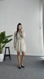 Puantiyeli Şifon Elbise - Görsel 8