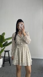 Puantiyeli Şifon Elbise - Görsel 7