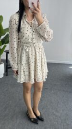 Puantiyeli Şifon Elbise - Görsel 6