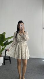 Puantiyeli Şifon Elbise - Görsel 5