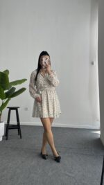 Puantiyeli Şifon Elbise - Görsel 3