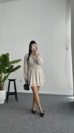 Puantiyeli Şifon Elbise - Görsel 2