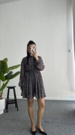 Çiçekli Şifon Elbise - Görsel 7