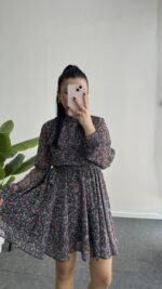 Çiçekli Şifon Elbise - Görsel 5