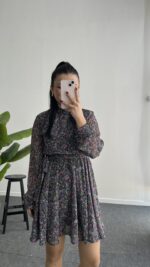 Çiçekli Şifon Elbise - Görsel 4