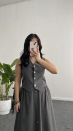 Polina Yelek Etek İkili Takım - Gri - Görsel 2