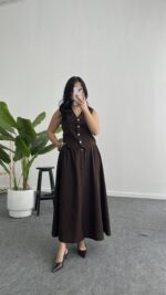 Polina Yelek Etek İkili Takım - Kahve