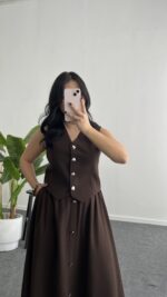 Polina Yelek Etek İkili Takım - Kahve - Görsel 7