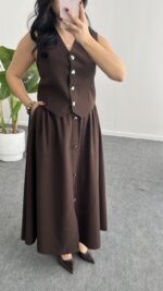 Polina Yelek Etek İkili Takım - Kahve - Görsel 4