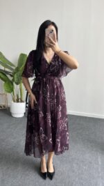 Milena Şifon Elbise - Mürdüm - Görsel 5