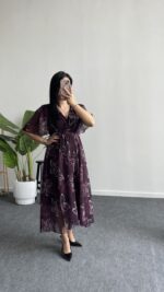 Milena Şifon Elbise - Mürdüm - Görsel 4