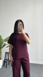 Yuri Taşlı Modal Takım - Bordo - Görsel 5