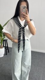 Lea Bağlama Detaylı Tişört - Siyah - Görsel 3