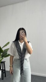 Lea Bağlama Detaylı Tişört - Siyah - Görsel 4