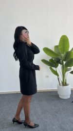 İnci Düğmeli Kapalı Cep Elbise - Görsel 7