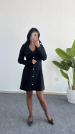 İnci Düğmeli Kapalı Cep Elbise - Görsel 8