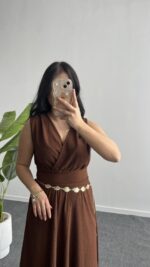 Ledia Bürümcük Elbise - Kahve - Görsel 4