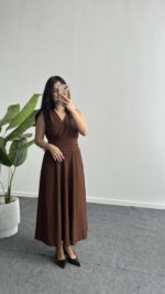 Ledia Bürümcük Elbise - Kahve - Görsel 3