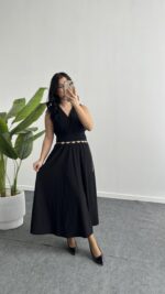 Ledia Bürümcük Elbise - Siyah