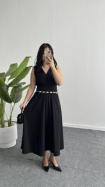 Ledia Bürümcük Elbise - Siyah - Görsel 2