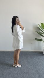 Lemas Bluz Şort Takım - Beyaz - Görsel 5