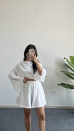 Lemas Bluz Şort Takım - Beyaz - Görsel 3