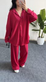 Lenora Gold Düğme Detaylı Pembe Salaş Takım - Görsel 5