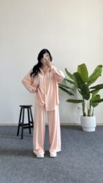 Lenora Gold Düğme Detaylı Pudra Salaş Takım - Görsel 3