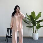 Lenora Gold Düğme Detaylı Pudra Salaş Takım