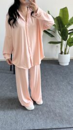 Lenora Gold Düğme Detaylı Pudra Salaş Takım - Görsel 6