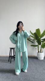 Lenora Gold Düğme Detaylı Yeşil Salaş Takım - Görsel 4