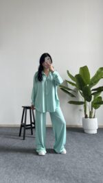 Lenora Gold Düğme Detaylı Yeşil Salaş Takım - Görsel 3