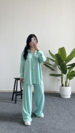 Lenora Gold Düğme Detaylı Yeşil Salaş Takım