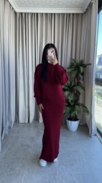 Luya Bordo Triko Elbise Kazak -180 Takım - Görsel 5