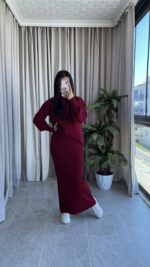 Luya Bordo Triko Elbise Kazak -180 Takım - Görsel 3