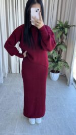 Luya Bordo Triko Elbise Kazak -180 Takım - Görsel 9