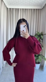 Luya Bordo Triko Elbise Kazak -180 Takım - Görsel 6