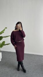 Mae Midi Modal Elbise - Bordo