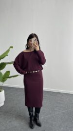 Mae Midi Modal Elbise - Bordo - Görsel 2