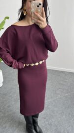 Mae Midi Modal Elbise - Bordo - Görsel 4