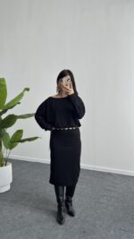 Mae Midi Modal Elbise - Siyah - Görsel 5